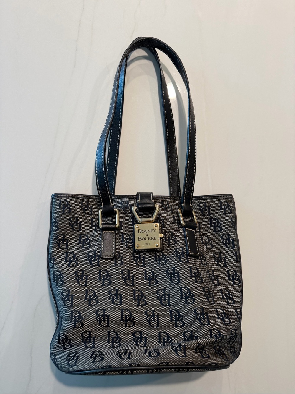 Dooney & Bourke Black Logo Shoulder Bag with Gold Clasp